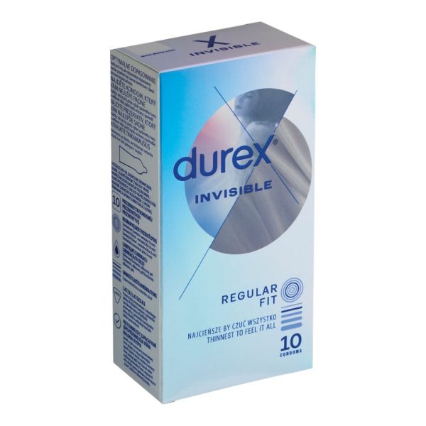 Durex Invisible 10 vnt. prezervatyvai Durex Invisible 10 vnt. prezervatyvų dėžutė
