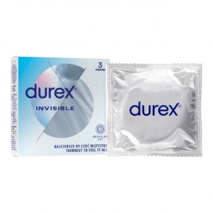 Durex Invisible 3 vnt. prezervatyvai 2 Durex Invisible 3 vnt. prezervatyvų dėžutė