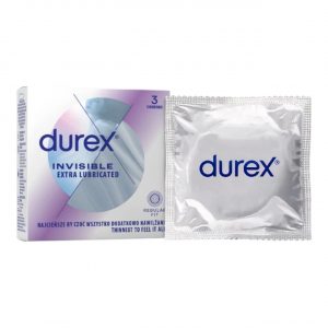 Durex Invisible Extra Lubricated 3 vnt. prezervatyvai 3 Durex Invisible Extra Lubricated 3 vnt. prezervatyvų dėžutė