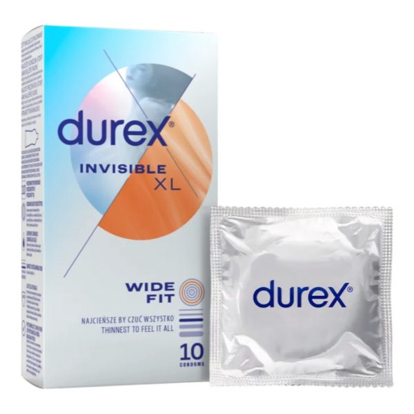 Durex Invisible XL 10 vnt. prezervatyvai Durex Invisible XL 10 vnt. prezervatyvų dėžutė
