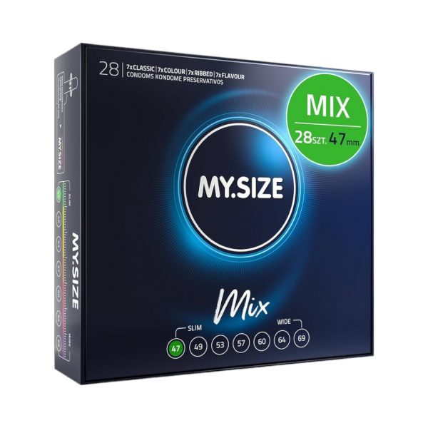 My.Size PRO Mix 47 mm 28 vnt. prezervatyvai My.Size Mix 47 mm 28 vnt.prezervatyvų dėžutė