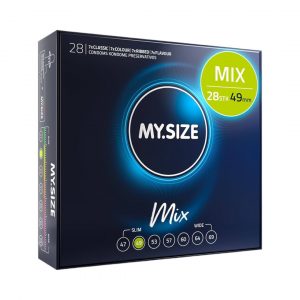 My.Size PRO Mix 49 mm 28 vnt. my.size pro prezervatyvai My.Size Mix 47 mm 28 vnt. prezervatyvų dėžutė
