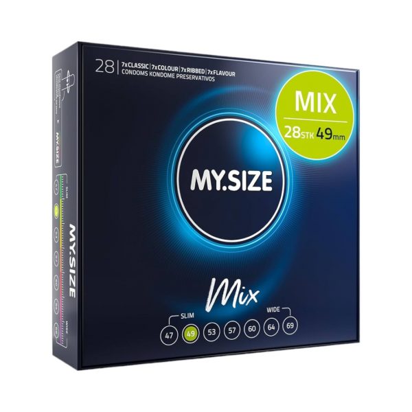 My.Size PRO Mix 49 mm 28 vnt. prezervatyvai My.Size Mix 47 mm 28 vnt. prezervatyvų dėžutė
