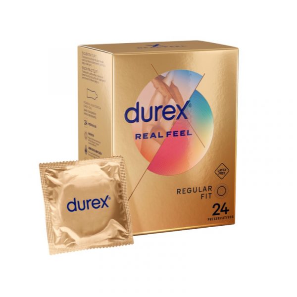 Durex Real Feel 24 vnt. durex prezervatyvai Durex Real Feel 24 vnt. prezervatyvų dėžutė