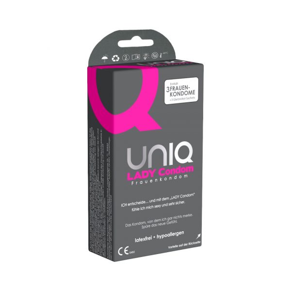 Uniq Lady Condom 3 vnt. prezervatyvai Uniq Air Female Condoms 3 vnt. prezervatyvų dėžutė