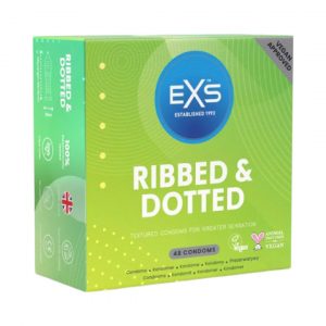 EXS Ribbed, Dotted & Flared 48 vnt. prezervatyvai EXS Ribbed & Dotted 48 vnt. prezervatyvų dėžutė