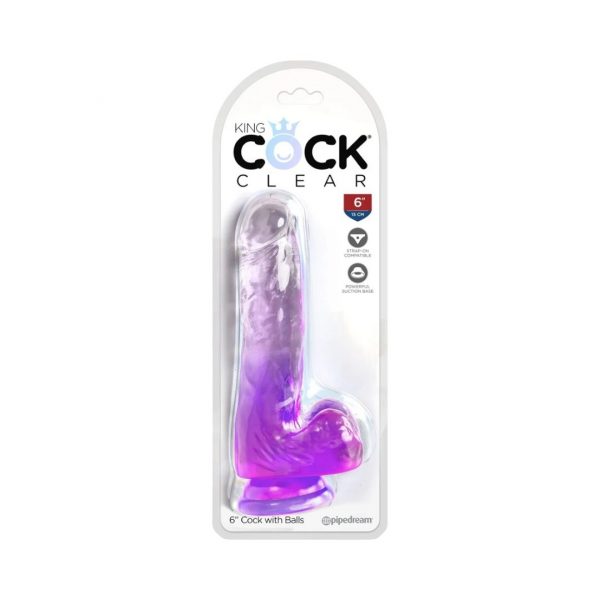 King Cock Clear 6“ Cock with Balls dildo, falo imitatorius 1 King Cock Clear 6“ Cock with Balls dildo