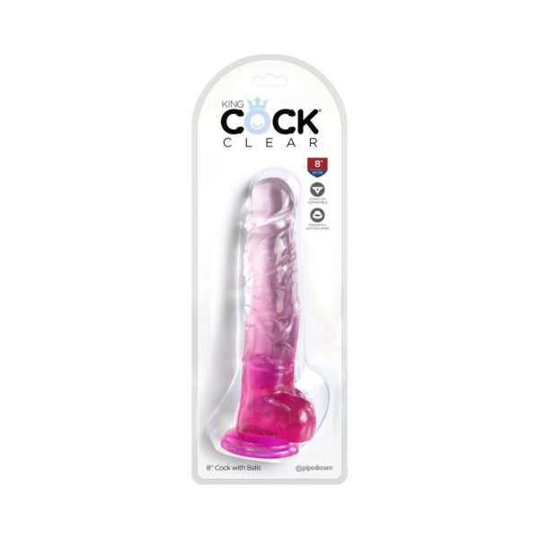 King Cock Clear 8“ Cock with Balls dildo, falo imitatorius 1 King Cock Clear 8“ Cock with Balls dildo