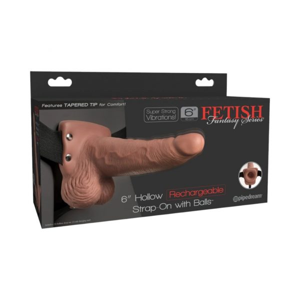 Fetish Fantasy 6 Hollow Rechargeable dildo, falo imitatorius 1 Fetish Fantasy 6 Hollow Rechargeable tuščiaviduris dildo su diržais
