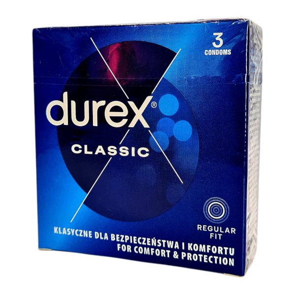 Durex Classic 3 vnt. prezervatyvai 1 Durex Classic 3 vnt. prezervatyvų dėžutė