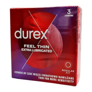 Durex Feel Thin Extra Lubricated 3 vnt. prezervatyvai 1 Durex Feel Thin Extra Lubricated 3 vnt. prezervatyvų dėžutė