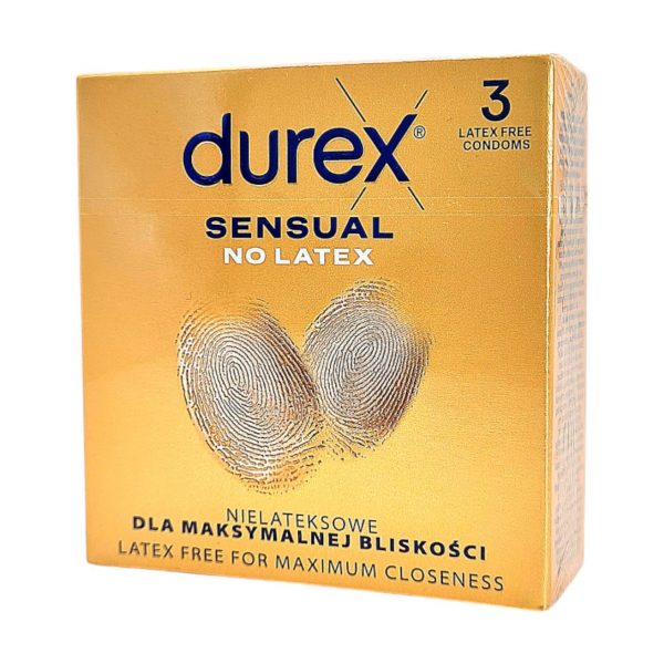 Durex Sensual No Latex 3 vnt. durex prezervatyvai 3 Durex Sensual No Latex 3 vnt. prezervatyvų dėžutė