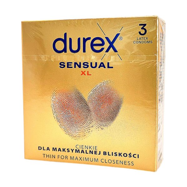 Durex Sensual XL 3 vnt. dideli prezervatyvai 2 Durex Sensual XL 3 vnt. prezervatyvų dėžutė