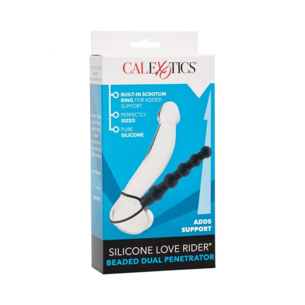 Calexotics Silicone Love Rider Beaded Dual Penetrator penio žiedas 1 CalExotics Silicone Love Rider Beaded Dual Penetrator dvigubo įsiskverimo penio žiedas