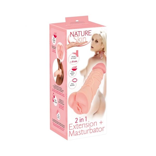 Nature Skin 2in1 Extension+Masturbator masturbatorius 1 Nature Skin 2in1 Extension+Masturbator masturbatorius ir penio mova