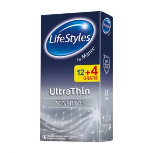 LifeStyles Ultra Thin 12 vnt. + 4 prezervatyvai LifeStyles Ultra Thin 12 vnt. prezervatyvų dėžutė