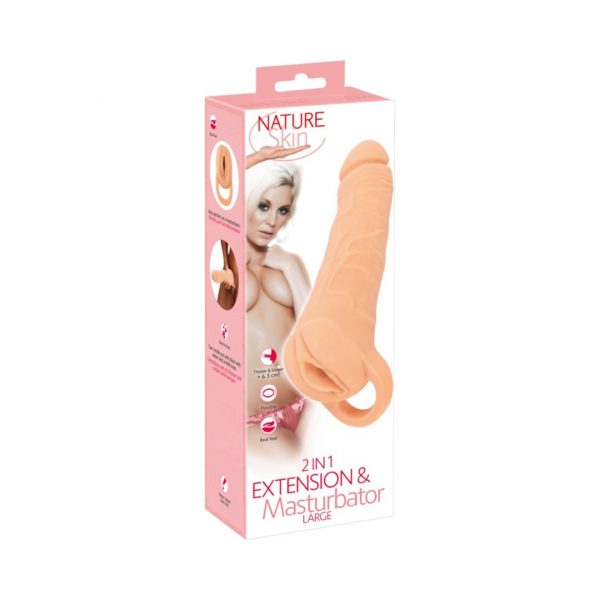 Nature Skin 2in1 Extension And Masturbator penio antgaliai, užmovai 1 Nature Skin 2in1 Extension and Masturbator Large mova peniui