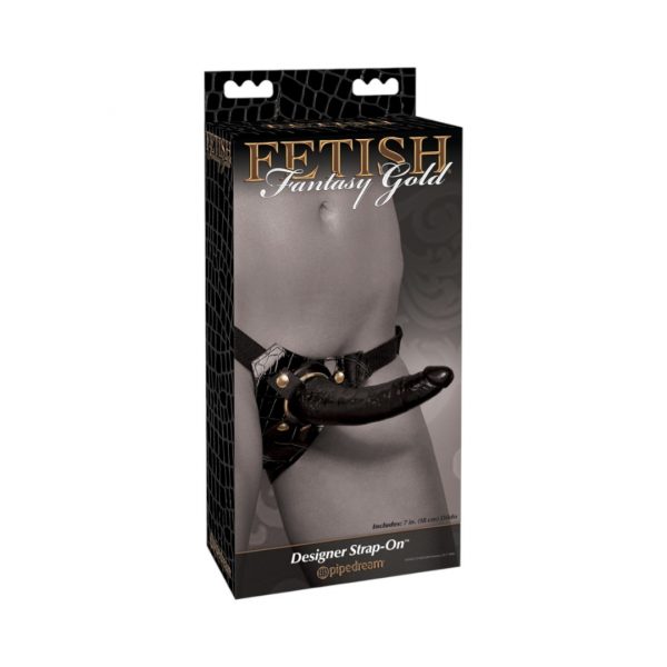 Fetish Fantasy Designer Strap-On dildo, falo imitatorius 1 Fetish Fantasy Gold Designer Strap-On dildo su diržais