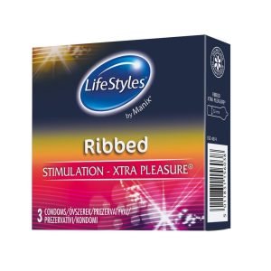 LifeStyles Ribbed 3 vnt. prezervatyvai LifeStyles Ribbed 3 vnt. prezervatyvų pakuotė