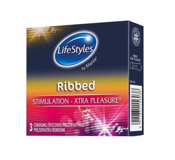 LifeStyles Ribbed 3 vnt. 24 pak. prezervatyvai LifeStyles Ribbed klasikinių prezervatyvų rinkinys
