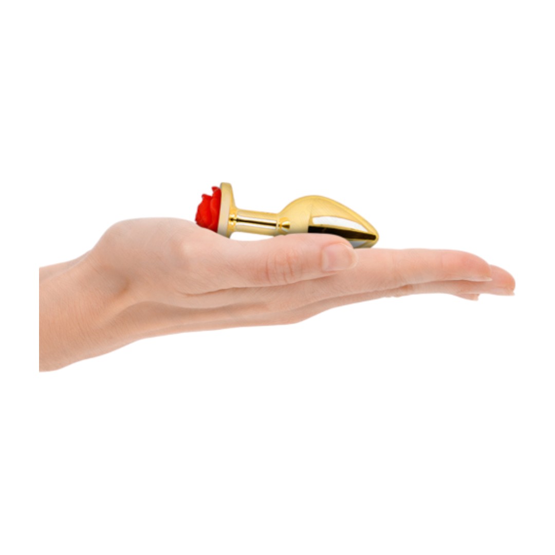 KINK – PLUG ANAL GOLD ROSE RED SIZE S analinis žaislas 2 Gold Rose Red (Size S) – platus pagrindas ir siauras galiukas, poliruotas paviršius iš arti KINK – PLUG ANAL GOLD ROSE RED SIZE S analinis žaislas 2 Gold Rose Red (Size S) – platus pagrindas ir siauras galiukas, poliruotas paviršius iš arti