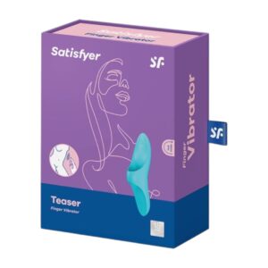 SATISFYER – TEASER FINGER VIBRATOR BLUE LIGHT vibratorius 1 Satisfyer Teaser Finger Vibrator Blue Light – piršto klitorio vibratorius iš arti