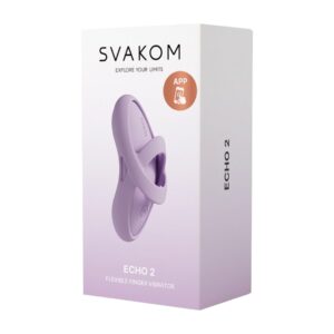 Svakom Echo 2 1 Svakom Echo 2 – piršto vibratorius su tekstūrine mova ir valdymo mygtuku, violetinis/rožinis