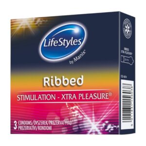 Lifestyles Ribbed 3 vnt. prezervatyvai Lifestyles Ribbed &ndash; 3 vnt. briaunuotų prezervatyvų pakuotė i&scaron; arti