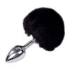 Analinis kaištis ALIVE Smooth Metal Fluffy Black M – kūgio formos plugas su juoda uodega, vaizdas iš šono