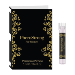 Feromonai – PheroStrong Strong moterims skirtas testeris 1 ml PheroStrong Strong moterims 1 ml – feromonų testeris, mini buteliukas iš arti