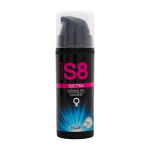 Stimul8 S8 Electra Clitoral Gel 30ml Cooling Stimul8 S8 Electra Cooling 30 ml – vėsinantis klitorio gelis, buteliukas iš arti