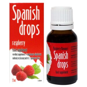 Spanish Drops Raspberry Romance 15 ml Spanish Drops Raspberry Romance 15 ml - aviečių skonio intymūs lašai preliudijai ir romantiškai nuotaikai. Patogus 15 ml formatas ir gera kaina. Įsigyk iš Prezervatyvai.lt. ❤️