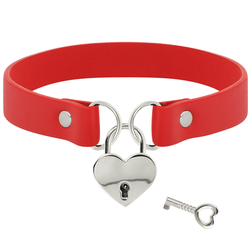 COQUETTE CHIC DESIRE – RED VEGAN LEATHER NECKLACE WITH HEART ACCESSORY WITH KEY 2 COQUETTE CHIC DESIRE - RED VEGAN LEATHER NECKLACE WITH HEART ACCESSORY WITH KEY - Image 2